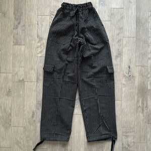 Peruvian Handmade Boho Black Striped Straight Leg Pants Medium